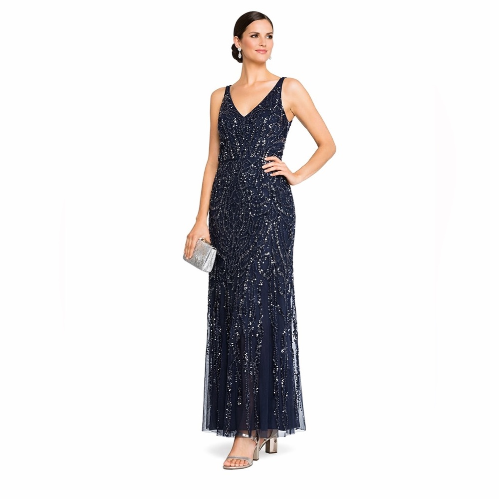 NW Nightway Navy Sequin Midi Dress wedding guest mother of the bride groom‎ sz M